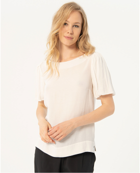 Surkana Blusa escote redondo con mangas abullonadas