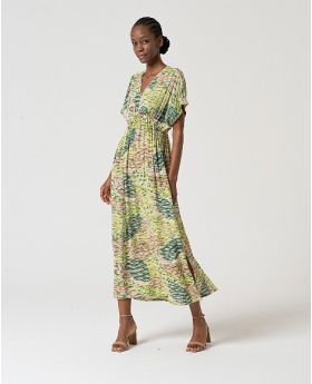 Surkana Vestido midi con manga amplia y escote en V